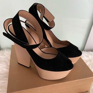 Celine suede peep-toe ankle-strap platforms